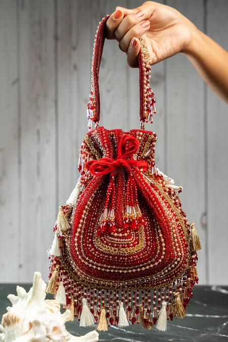 Buy Nayaab By Sonia Maroon Beads, Tassels Baraq Scarlet Red Potli Online at Aza Fashions Buy_Nayaab By Sonia_Maroon Beads, Tassels Baraq Scarlet Red Potli _Online_at_Aza_Fashions
