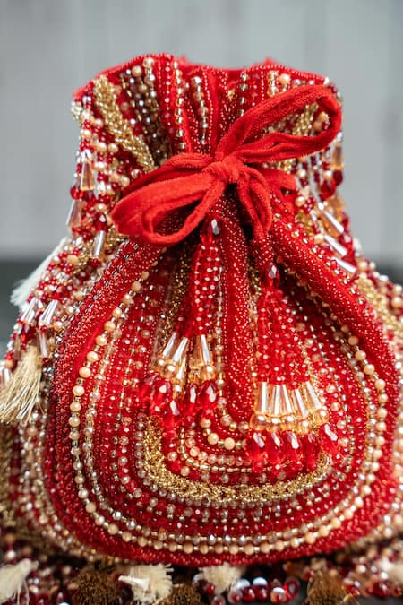 Nayaab By Sonia Maroon Beads, Tassels Baraq Scarlet Red Potli at Aza Fashions Nayaab By Sonia_Maroon Beads, Tassels Baraq Scarlet Red Potli _at_Aza_Fashions