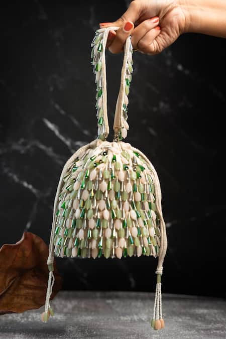 Nayaab By Sonia Cream Beads Serenity Gilt Drops Mint Maritime Potli 