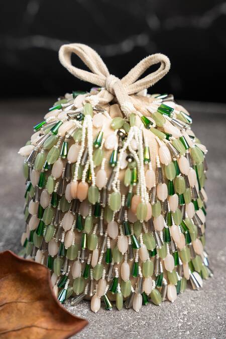 Nayaab By Sonia Cream Beads Serenity Gilt Drops Mint Maritime Potli Online at Aza Fashions Nayaab By Sonia_Cream Beads Serenity Gilt Drops Mint Maritime Potli _Online_at_Aza_Fashions