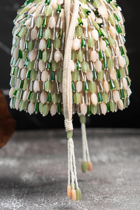 Buy Nayaab By Sonia Cream Beads Serenity Gilt Drops Mint Maritime Potli Online at Aza Fashions Buy_Nayaab By Sonia_Cream Beads Serenity Gilt Drops Mint Maritime Potli _Online_at_Aza_Fashions