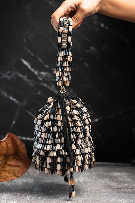 Nayaab By Sonia_Cream Beads Serenity Gilt Drops Nautical Elegance Potli _Online_at_Aza_Fashions