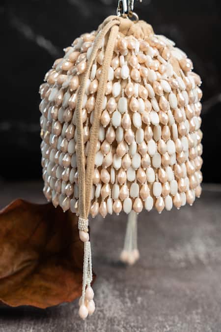 Nayaab By Sonia_Cream Beads Serenity Gilt Drops Dew Dust Potli _Online_at_Aza_Fashions