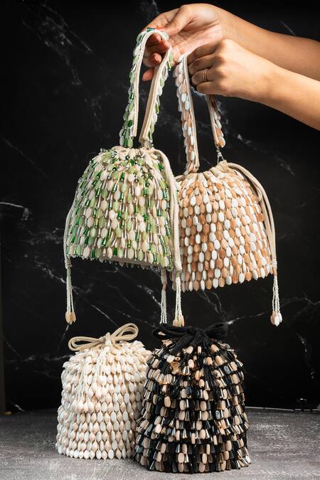 Nayaab By Sonia_Cream Beads Serenity Gilt Drops Dew Dust Potli _at_Aza_Fashions