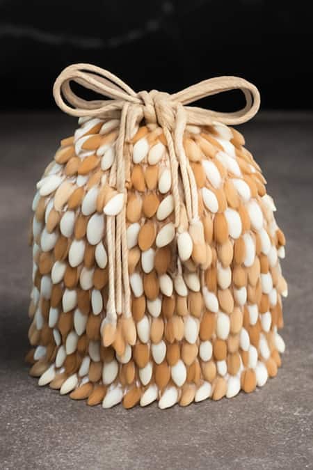 Nayaab By Sonia Cream Beads Serenity Gilt Drops Rustic Aura Potli Online at Aza Fashions Nayaab By Sonia_Cream Beads Serenity Gilt Drops Rustic Aura Potli _Online_at_Aza_Fashions