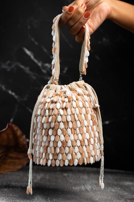 Nayaab By Sonia Cream Beads Serenity Gilt Drops Rustic Aura Potli 