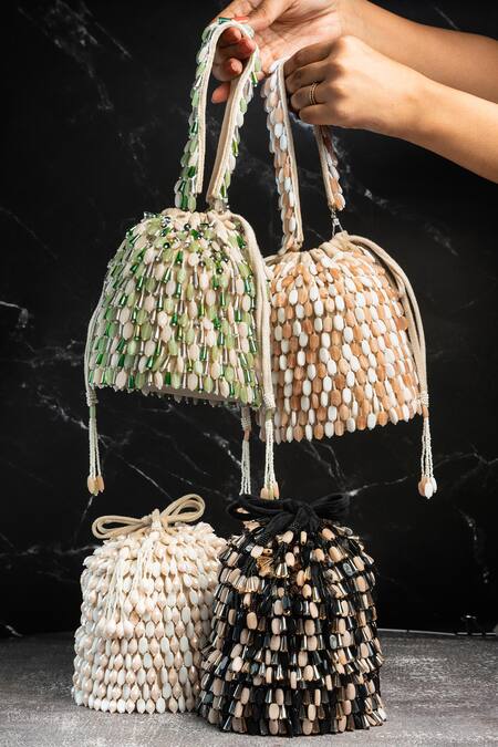 Buy Nayaab By Sonia Cream Beads Serenity Gilt Drops Rustic Aura Potli Buy_Nayaab By Sonia_Cream Beads Serenity Gilt Drops Rustic Aura Potli