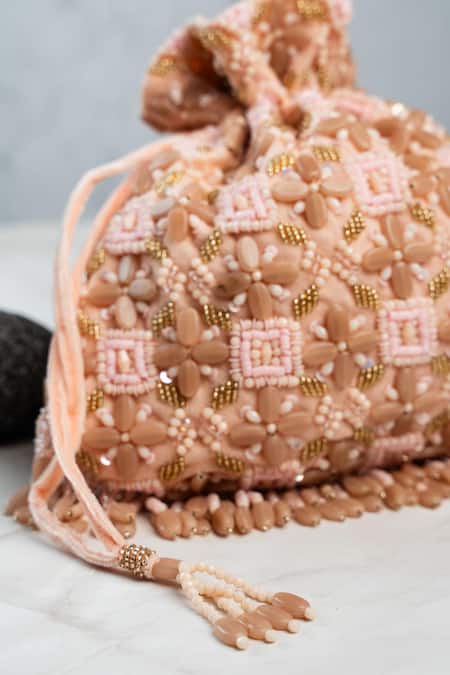 Nayaab By Sonia Pink Beads, Embroidery, Sequins Serenity Satchel Criss Cross Blush Potli Online at Aza Fashions Nayaab By Sonia_Pink Beads, Embroidery, Sequins Serenity Satchel Criss Cross Blush Potli _Online_at_Aza_Fashions