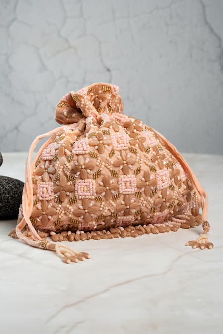 Shop Nayaab By Sonia Pink Beads, Embroidery, Sequins Serenity Satchel Criss Cross Blush Potli at Aza Fashions Shop_Nayaab By Sonia_Pink Beads, Embroidery, Sequins Serenity Satchel Criss Cross Blush Potli _at_Aza_Fashions