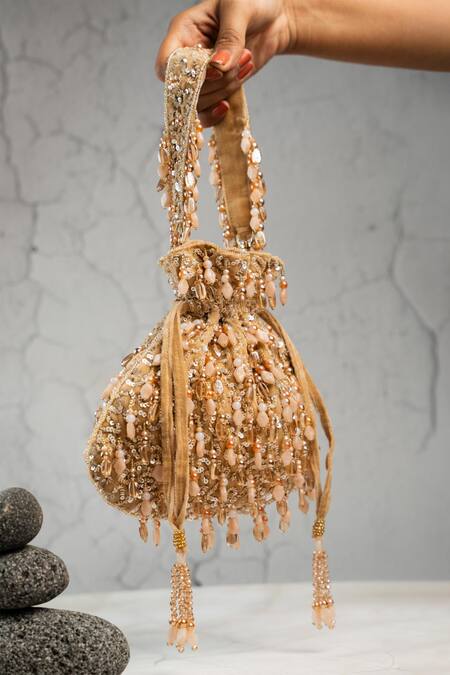 Nayaab By Sonia_Gold Embroidery, Beads, Sequins Serenity Satchel Aura Potli _Online_at_Aza_Fashions
