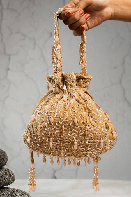 Buy_Nayaab By Sonia_Gold Embroidery, Beads, Sequins Serenity Satchel Aura Potli _Online_at_Aza_Fashions