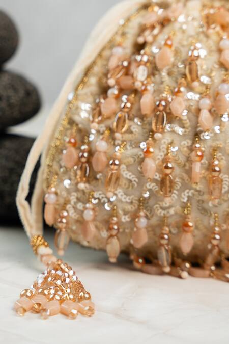 Nayaab By Sonia_Cream Beads, Sequins Serenity Satchel Oceanic Blush Potli _Online_at_Aza_Fashions