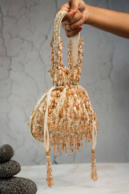 Buy_Nayaab By Sonia_Cream Beads, Sequins Serenity Satchel Oceanic Blush Potli _Online_at_Aza_Fashions