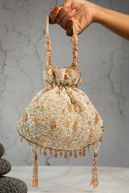 Shop_Nayaab By Sonia_Cream Beads, Sequins Serenity Satchel Oceanic Blush Potli _Online_at_Aza_Fashions