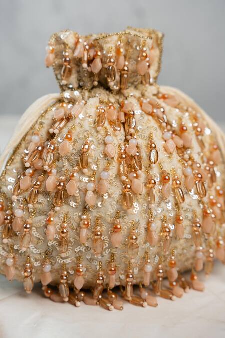 Nayaab By Sonia_Cream Beads, Sequins Serenity Satchel Oceanic Blush Potli _at_Aza_Fashions