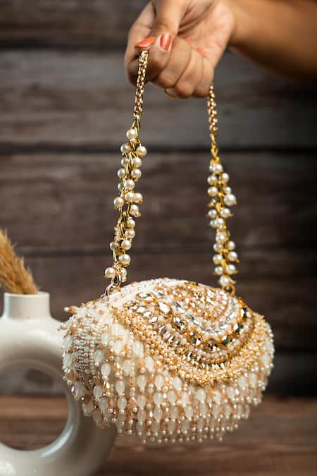 Nayaab By Sonia_Cream Beads Serenity Radiance Oceanic Blush Clutch _Online_at_Aza_Fashions