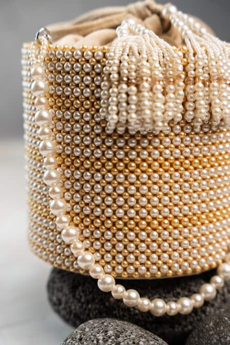 Nayaab By Sonia Cream Pearls Dew Cascade Potli Online at Aza Fashions Nayaab By Sonia_Cream Pearls Dew Cascade Potli _Online_at_Aza_Fashions