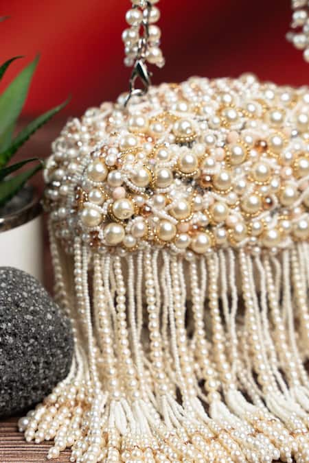 Nayaab By Sonia_White Pearls Drizzle Radiance Potli _Online_at_Aza_Fashions