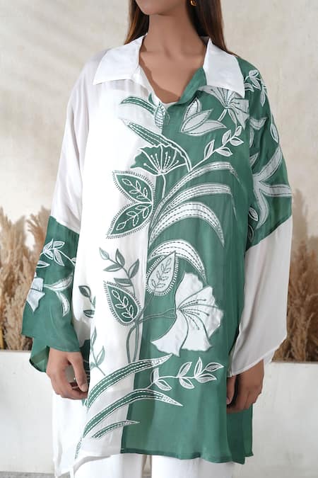 Vedika Soni Ivory Crepe Embroidery Collared Shirt Set Online at Aza Fashions Vedika Soni_Ivory Crepe Embroidery Collared Shirt Set _Online_at_Aza_Fashions