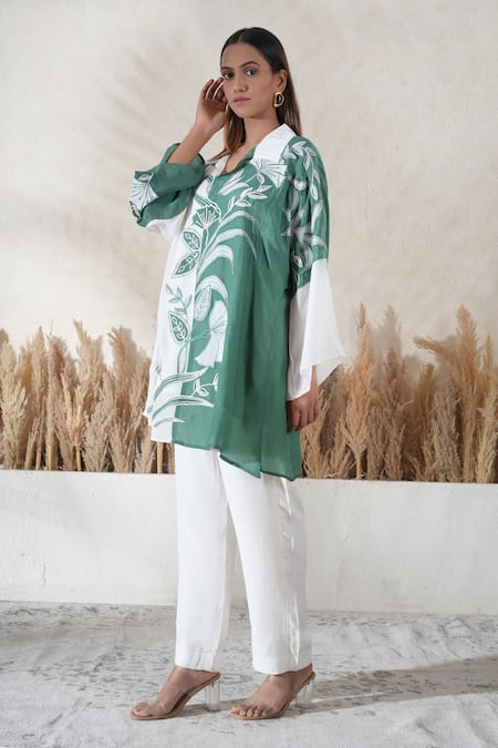 Buy Vedika Soni Ivory Crepe Embroidery Collared Shirt Set Online at Aza Fashions Buy_Vedika Soni_Ivory Crepe Embroidery Collared Shirt Set _Online_at_Aza_Fashions