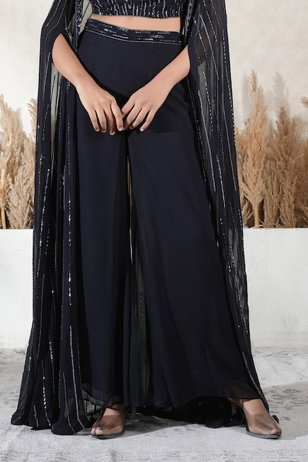 Vedika Soni_Black Georgette Embroidery Round Neck Cape And Sharara Set _Online_at_Aza_Fashions