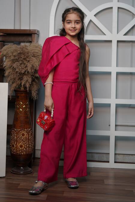 Buy_Jelly Jones_Pink Falling Flap Sleeve Top And Pant Co-ord Set_Online_at_Aza_Fashions