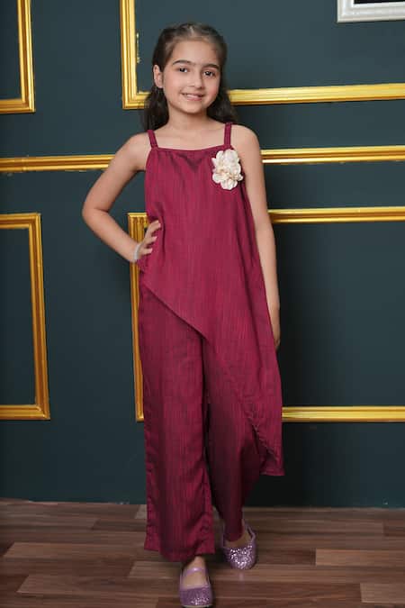 Jelly Jones Maroon Fabric Flowers Asymmetric Jumpsuit 