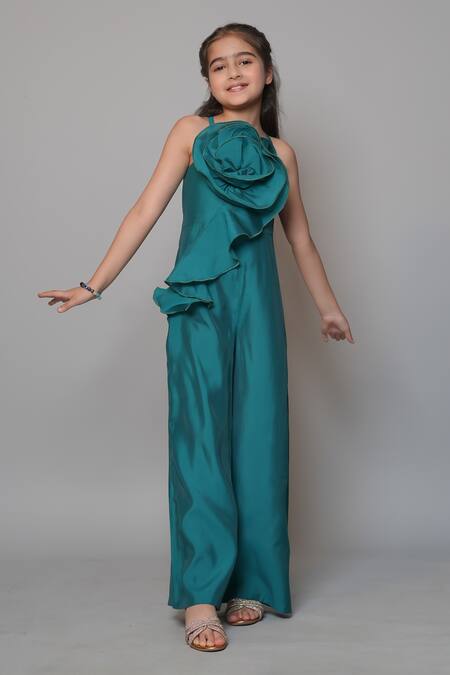 Jelly Jones_Green Ruffled Flower Jumpsuit_Online_at_Aza_Fashions