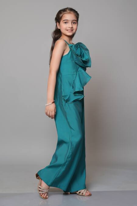 Buy_Jelly Jones_Green Ruffled Flower Jumpsuit_Online_at_Aza_Fashions