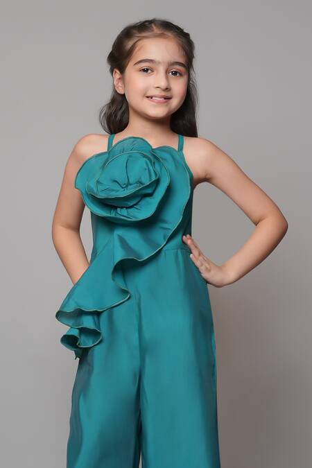 Shop_Jelly Jones_Green Ruffled Flower Jumpsuit_Online_at_Aza_Fashions