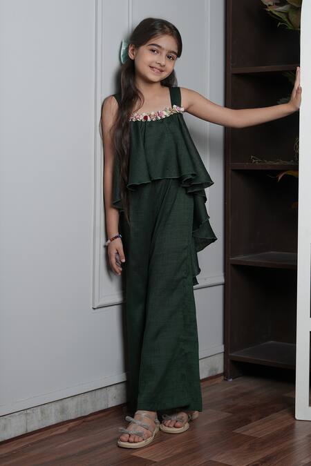 Buy_Jelly Jones_Green Embroidery Flower Embellished Jumpsuit