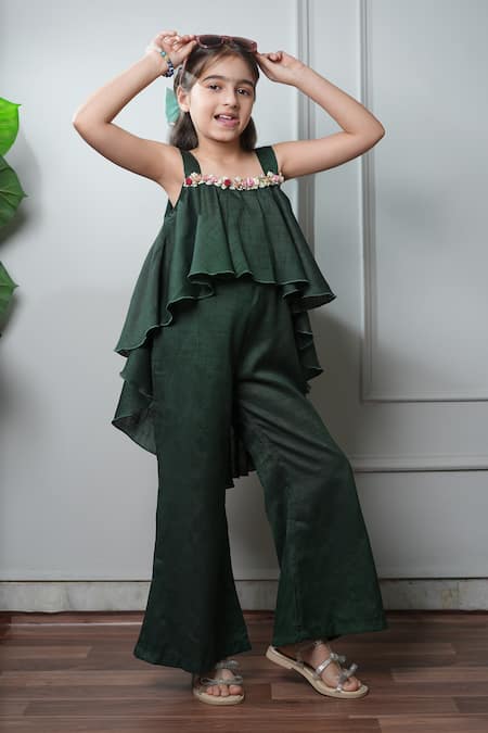 Jelly Jones Green Embroidery Flower Embellished Jumpsuit