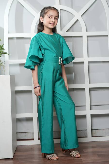 Buy_Jelly Jones_Green Embellished Buckle Jumpsuit_Online_at_Aza_Fashions