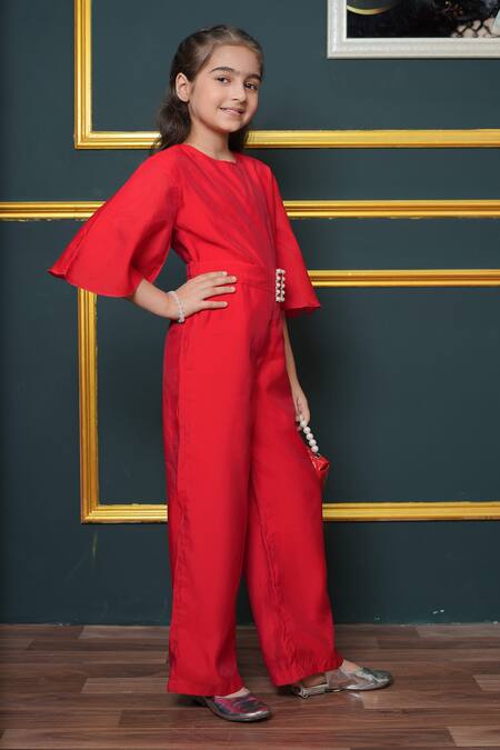 Buy_Jelly Jones_Red Beads Embellished Buckle Jumpsuit_Online_at_Aza_Fashions