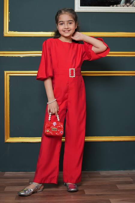 Jelly Jones_Red Beads Embellished Buckle Jumpsuit_at_Aza_Fashions
