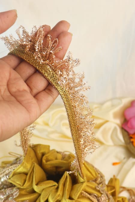 Soho Boho Studio By Aarti Thakur_Gold Tassels Embellished Potli Bag _Online_at_Aza_Fashions