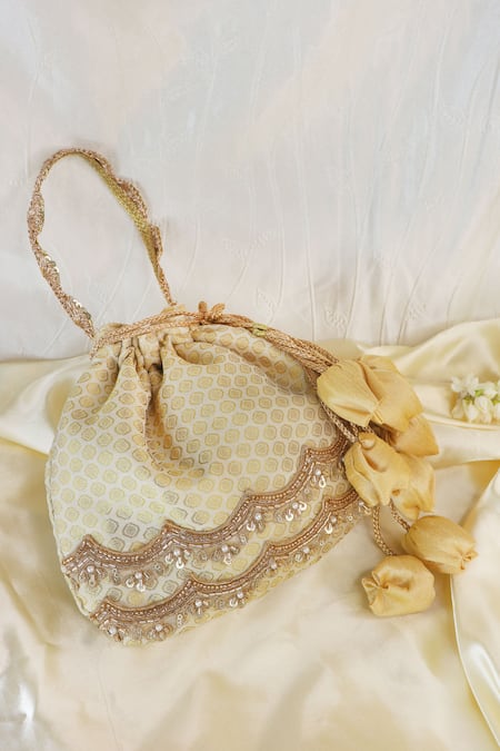 Soho Boho Studio By Aarti Thakur_White Embroidery, Sequins, Cut Work Potli Bag _Online_at_Aza_Fashions