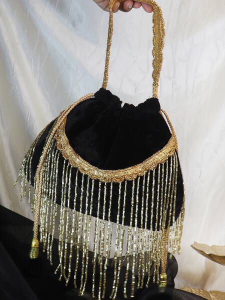 Soho Boho Studio By Aarti Thakur_Black Cut Work Velvet Potli Bag _Online_at_Aza_Fashions