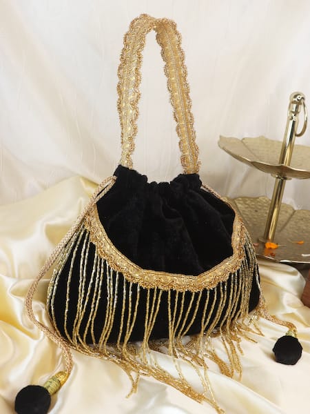 Soho Boho Studio By Aarti Thakur Black Velvet Potli Bag  