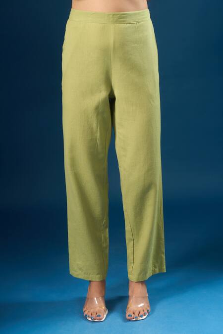 Shop_Naintara Bajaj_Green Cotton Embroidery Round Neck Thread Kurta Set _Online_at_Aza_Fashions