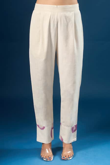 Buy Naintara Bajaj Off White Cotton Split V-neck Flower Print Kurta With Pant Online at Aza Fashions Buy_Naintara Bajaj_Off White Cotton Split V-neck Flower Print Kurta With Pant _Online_at_Aza_Fashions