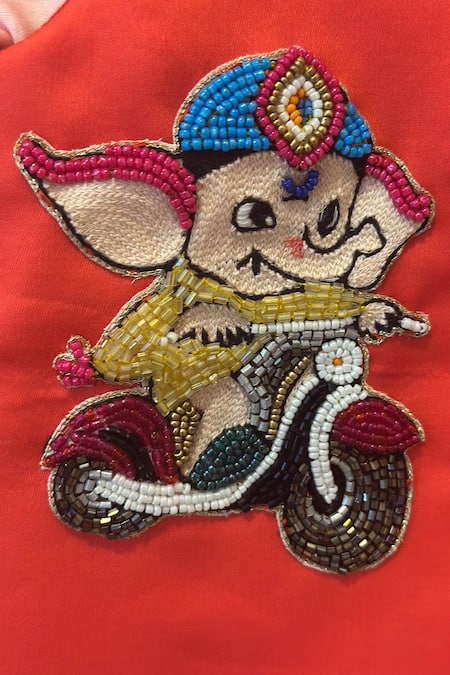 Rage Attire-Sweta Saria Biker Ganesha Bundi & Pink Kurta Set 