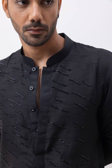 Buy Kaka Calcutta Black Silk, Cotton Lightning Kurta And Pant Set Online at Aza Fashions Buy_Kaka Calcutta_Black Silk, Cotton Lightning Kurta And Pant Set _Online_at_Aza_Fashions