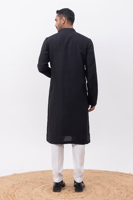 Shop Kaka Calcutta Black Silk, Cotton Lightning Kurta And Pant Set at Aza Fashions Shop_Kaka Calcutta_Black Silk, Cotton Lightning Kurta And Pant Set _at_Aza_Fashions
