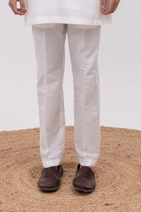 Kaka Calcutta_White Silk, Cotton Embroidery Rang Rager Kurta And Pant Set _Online_at_Aza_Fashions