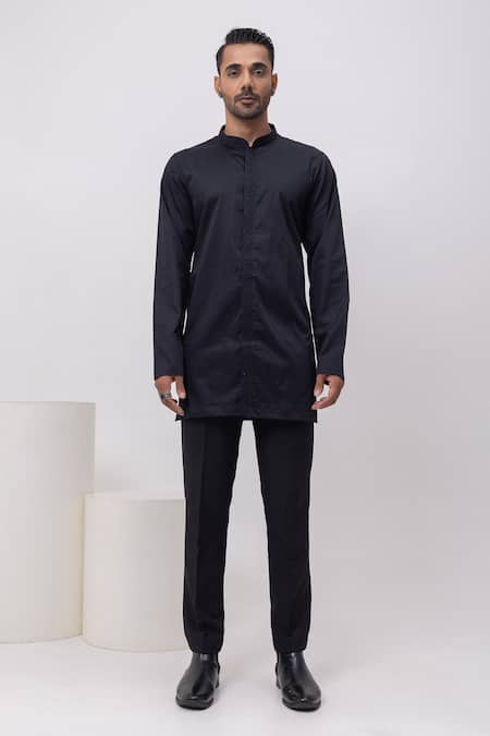 Kaka Calcutta Black Cotton Arrow Embroidery Kurta Set 