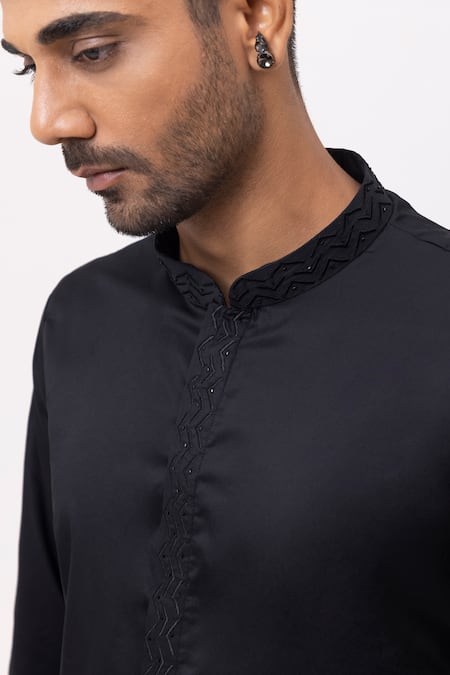 Buy Kaka Calcutta Black Cotton Arrow Embroidery Kurta Set Online at Aza Fashions Buy_Kaka Calcutta_Black Cotton Arrow Embroidery Kurta Set _Online_at_Aza_Fashions