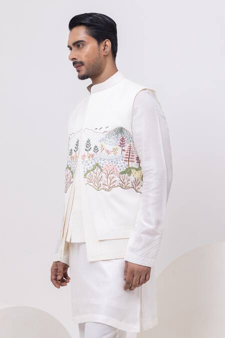 Buy Kaka Calcutta Ivory Embroidery Kashmiri Nehru Jacket Online at Aza Fashions Buy_Kaka Calcutta_Ivory Embroidery Kashmiri Nehru Jacket _Online_at_Aza_Fashions