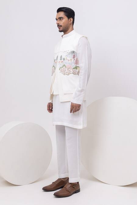 Buy Kaka Calcutta Ivory Brocade, Bamboo, Cotton Kashmiri Nehru Jacket With Kurta And Pant Set Online at Aza Fashions Buy_Kaka Calcutta_Ivory Brocade, Bamboo, Cotton Kashmiri Nehru Jacket With Kurta And Pant Set _Online_at_Aza_Fashions