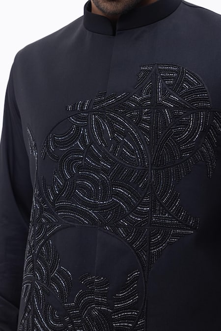 Kaka Calcutta_Black Embroidery Science Nehru Jacket _Online_at_Aza_Fashions